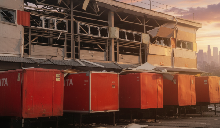 Damaged Nova Poshta terminal in Dnipro