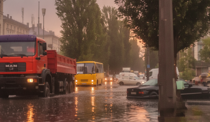 Повені у Києві: ускладнений рух на вулиці Академіка Кухаря