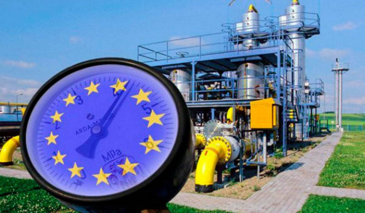 Флаги ЕС и Канады с газопроводом